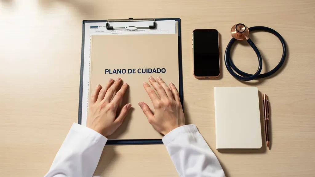 Ilustração: Cena de atendimento com a médica